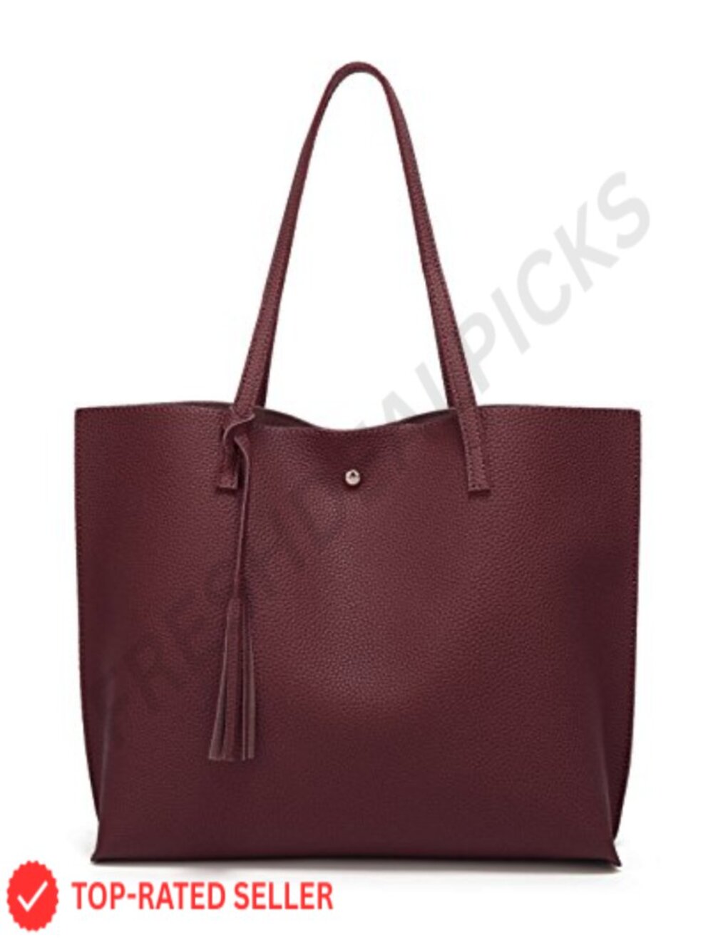Faux Leather Tote Bag with Tassel, Large Capacity Shoulder Handbag for Work